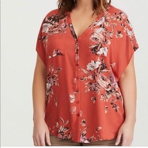 Orange Floral Button Up Dolman